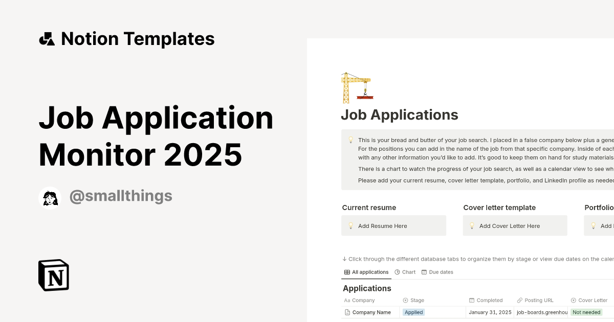 Job Application Monitor 2025 Template | Notion Marketplace
