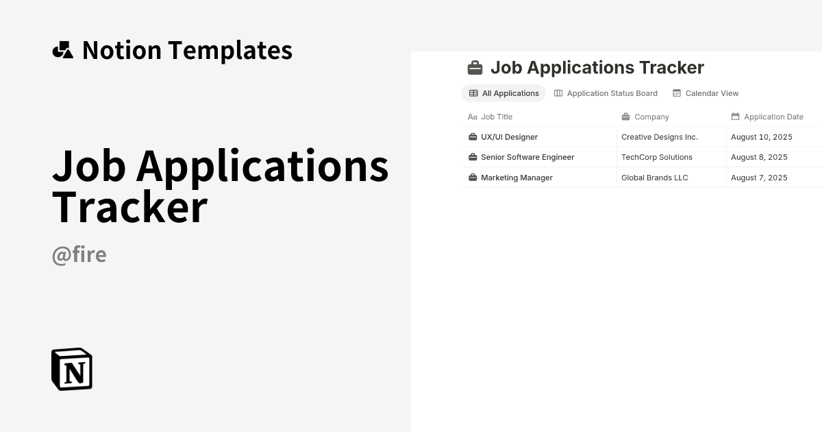 Job Applications Tracker Template by Fire | Notion Marketplace