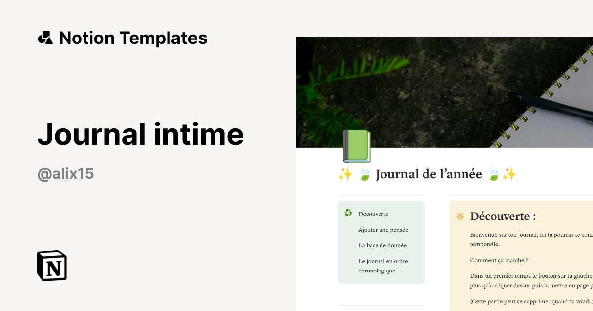 Journal intime Template | Notion Marketplace