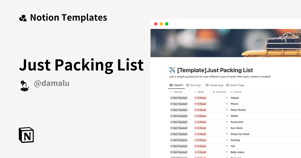 Just Packing List Template by malu | Notion Marketplace