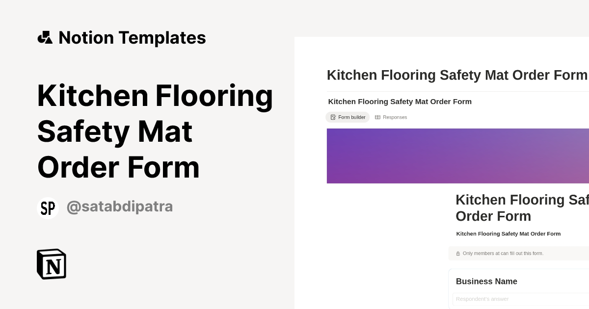 Kitchen Flooring Safety Mat Order Form Template by Satabdi Patra ...