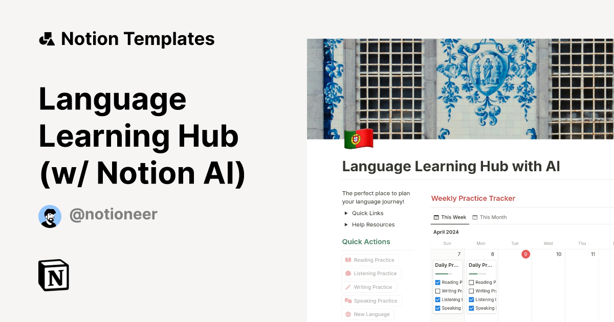 Language Learning Hub (w/ Notion AI) Template | Notion Marketplace