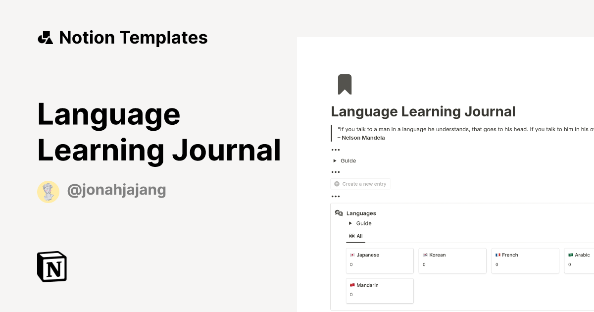 Language Learning Journal Template by Jonah Jajang | Notion Marketplace