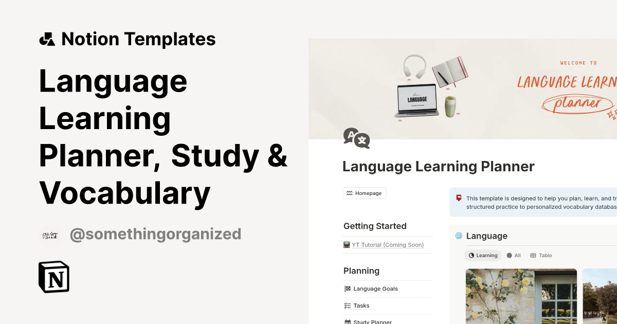 Language Learning Planner, Study & Vocabulary Template | Notion Marketplace
