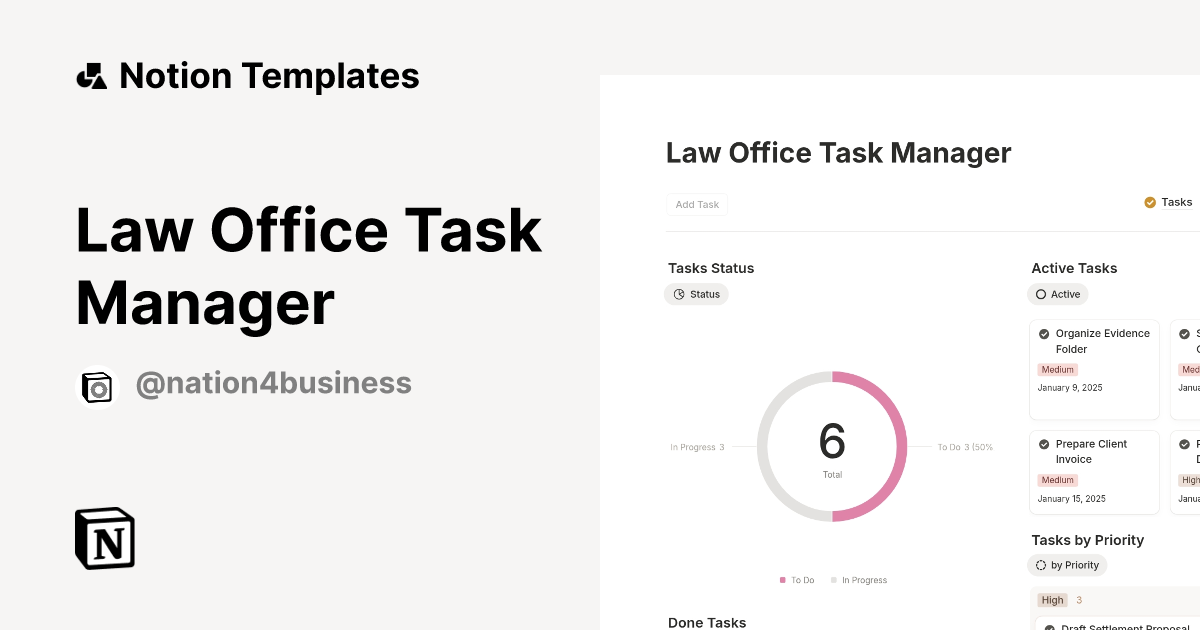 Law Office Task Manager Template | Notion Marketplace