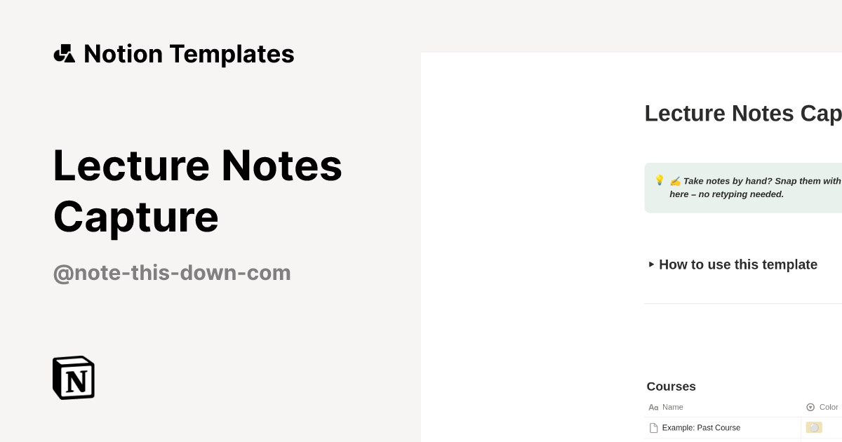 Lecture Notes Capture Template | Notion Marketplace