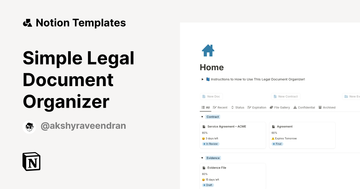Simple Legal Document Organizer Template by Akshay Raveendran | Notion ...