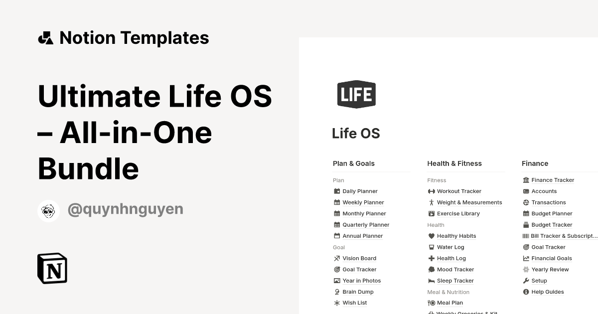 Ultimate Life OS – All-in-One Bundle Template | Notion Marketplace