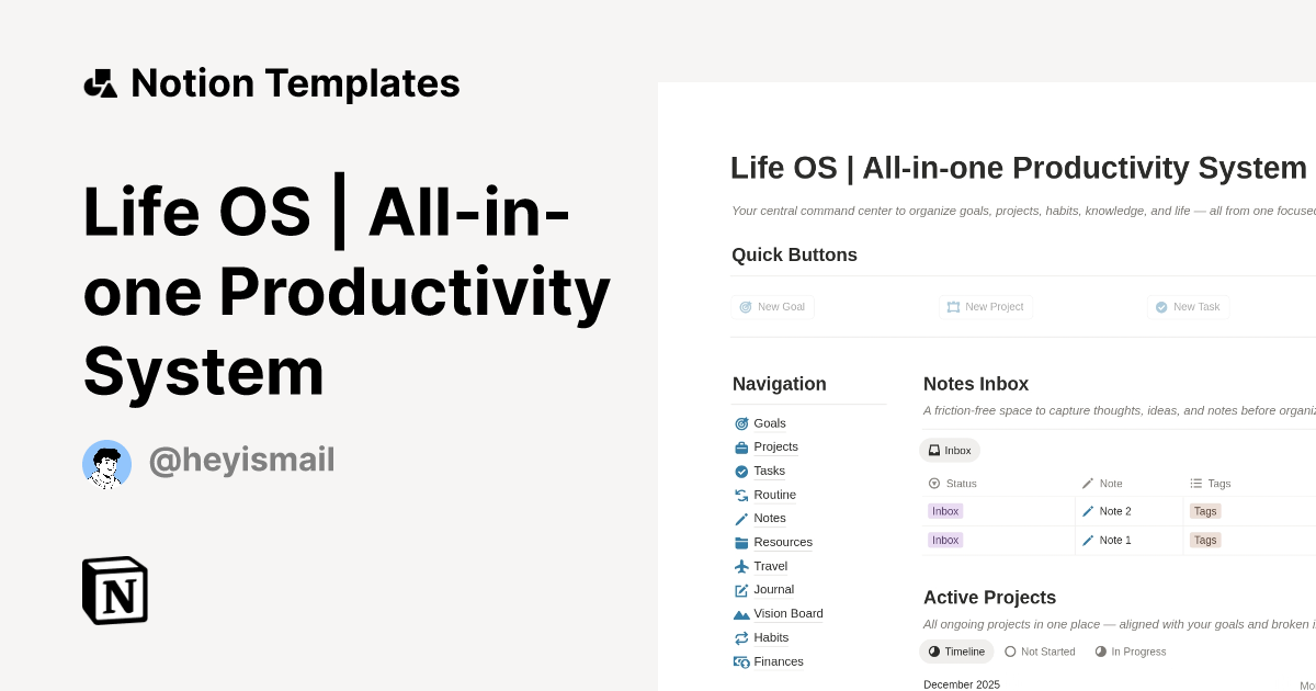 Life OS | All-in-one Productivity System Template by heyismail | Notion ...
