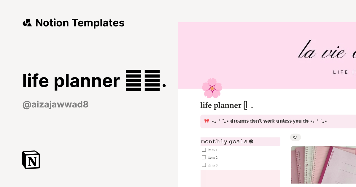 life planner ᥫ᭡. Template | Notion Marketplace