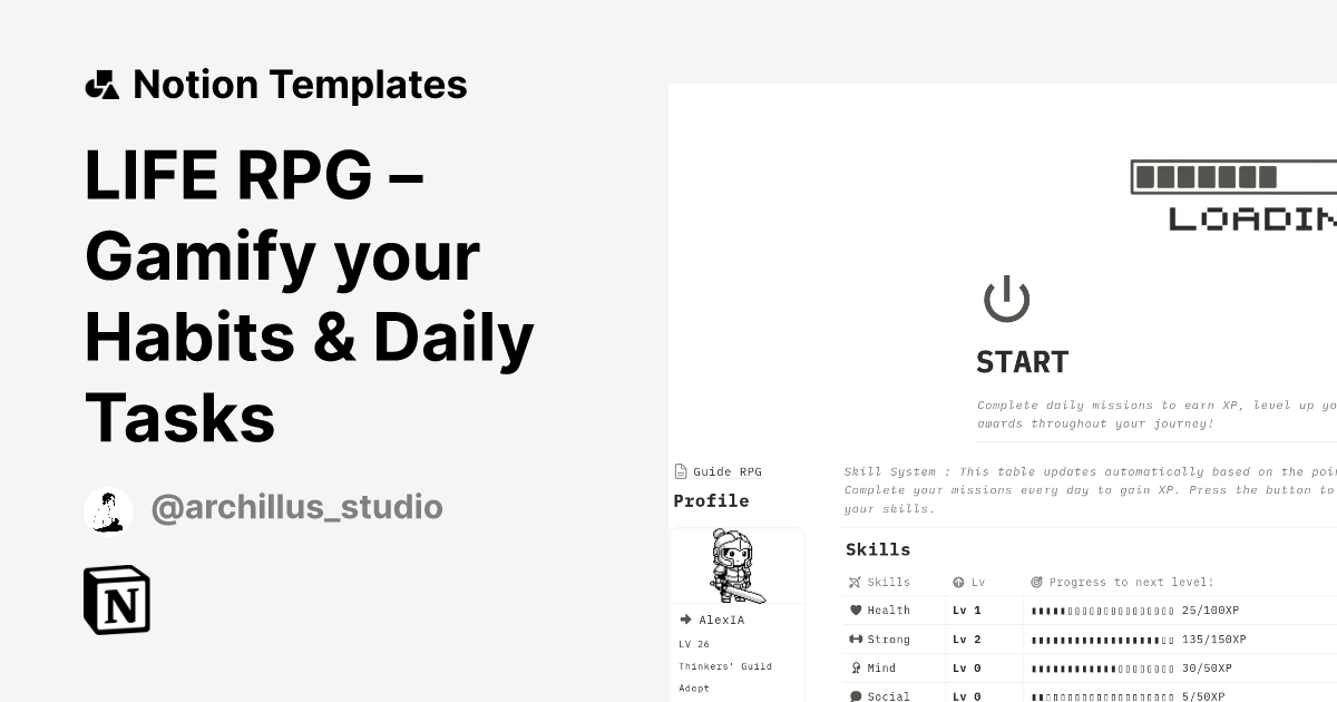 LIFE RPG – Gamify your Habits & Daily Tasks Template | Notion Marketplace