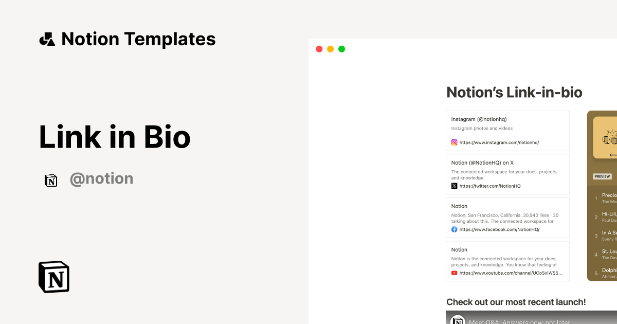 Link In Bio Template By Notion Notion Marketplace