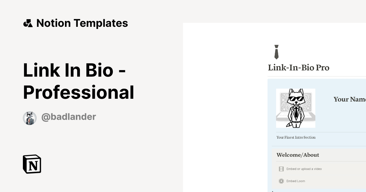 Link In Bio - Professional Template | Notion Marketplace