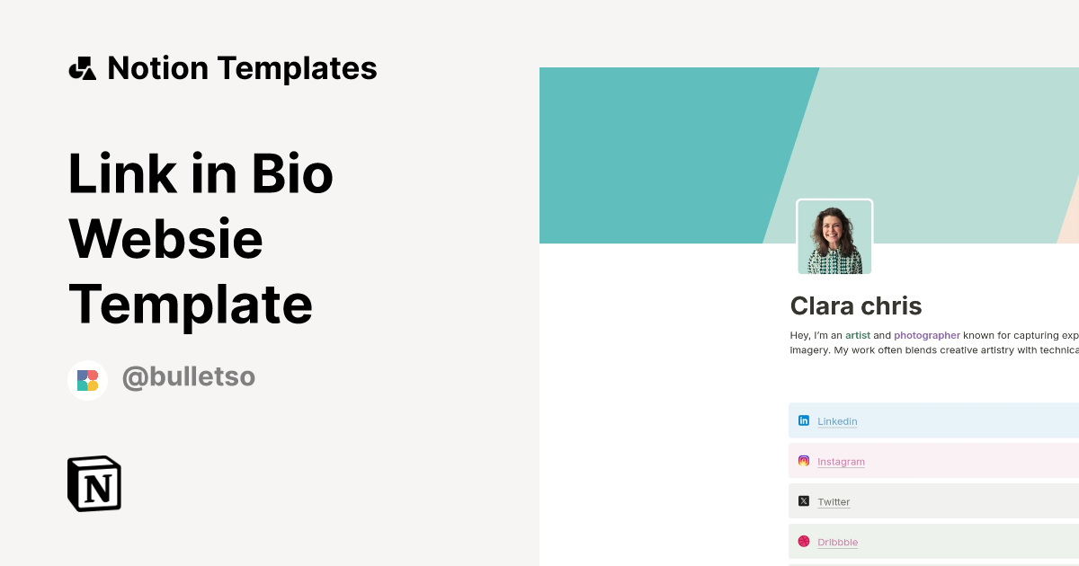 Link in Bio Websie Template Template by Bullet.so | Notion Marketplace