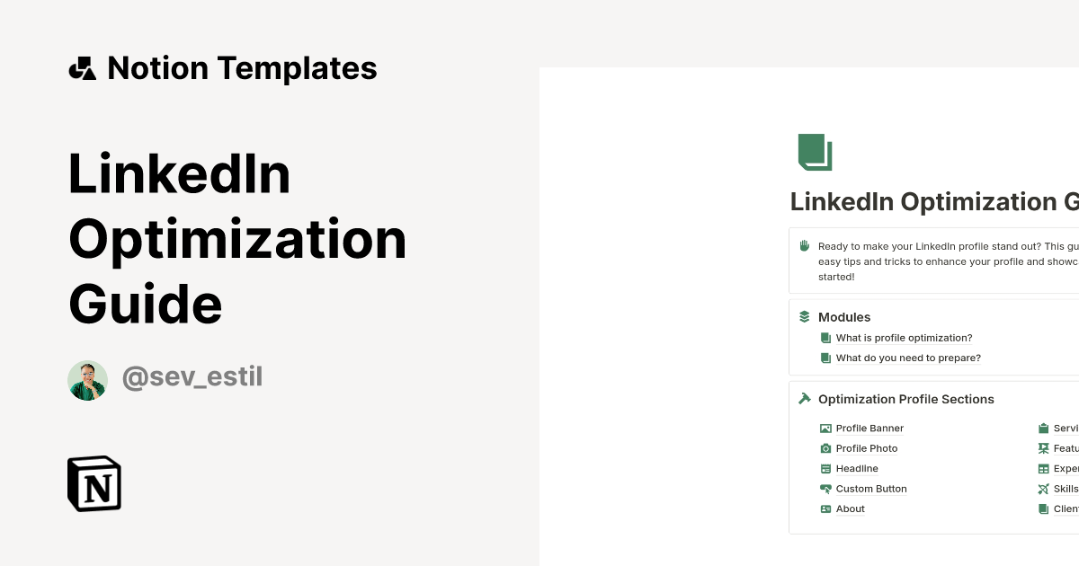 Linkedin Optimization Guide Template By Sev Estil Notion Marketplace