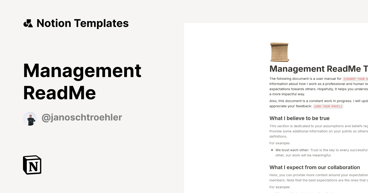 Management ReadMe Template by Janosch Troehler | Notion Marketplace