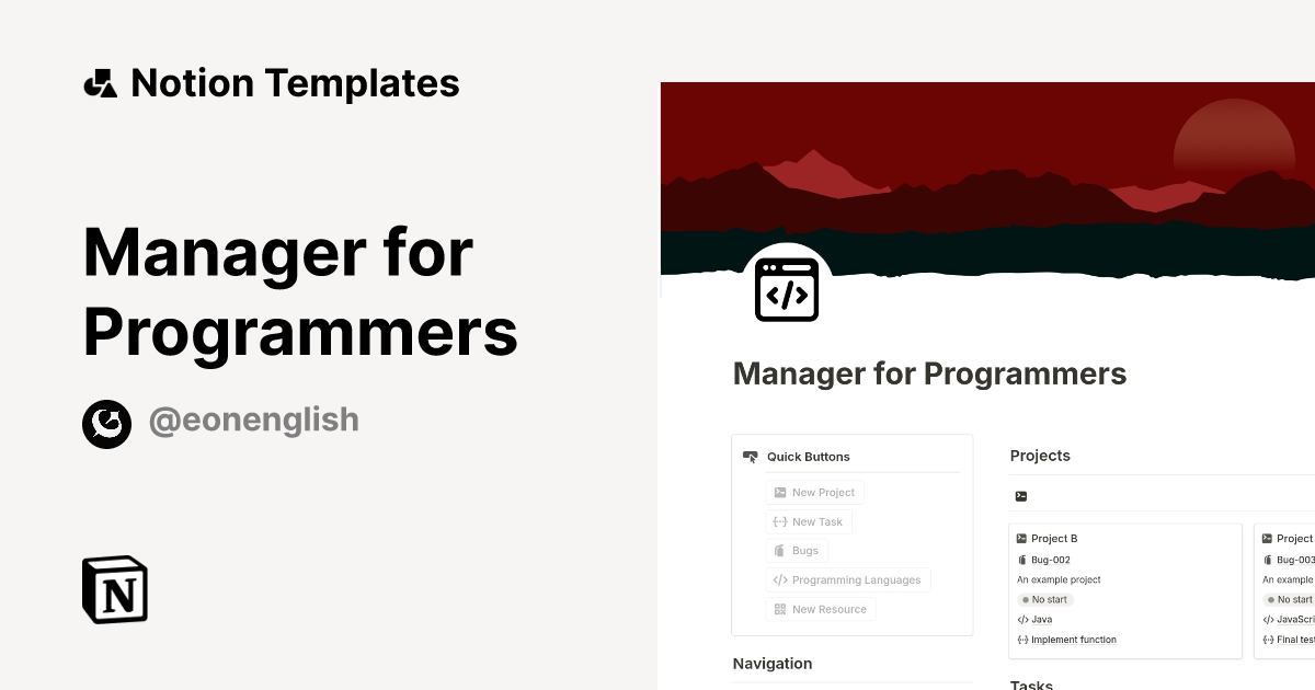 Manager for Programmers Template by Eon | Notion Marketplace