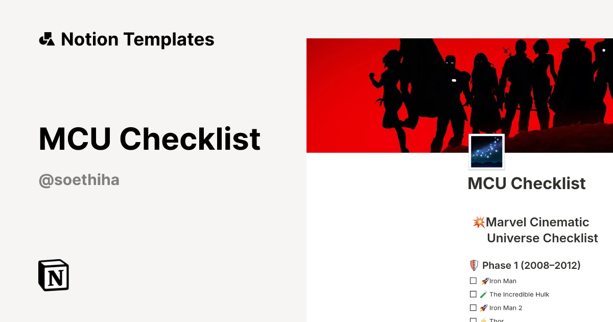 MCU Checklist Template by Soe Thiha | Notion Marketplace