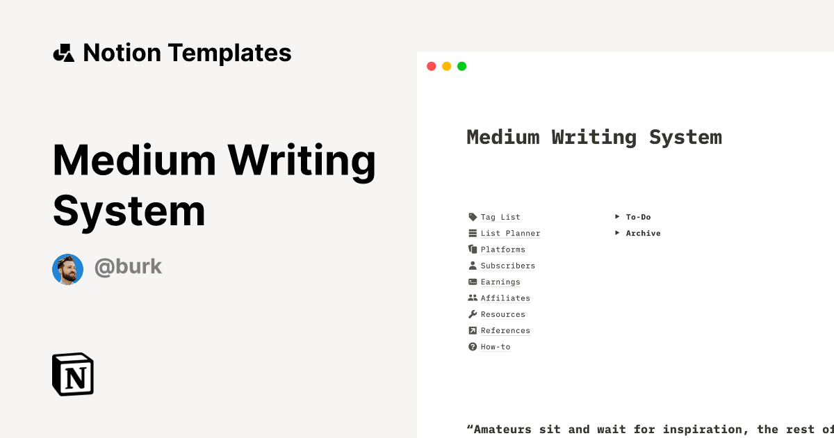 Medium Writing System Template by Burk | Notion Marketplace