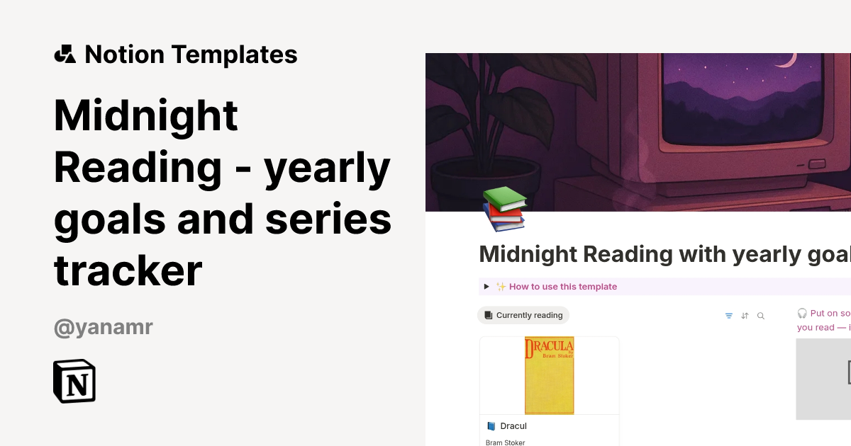 Midnight Reading - yearly goals and series tracker Template by Yana ...