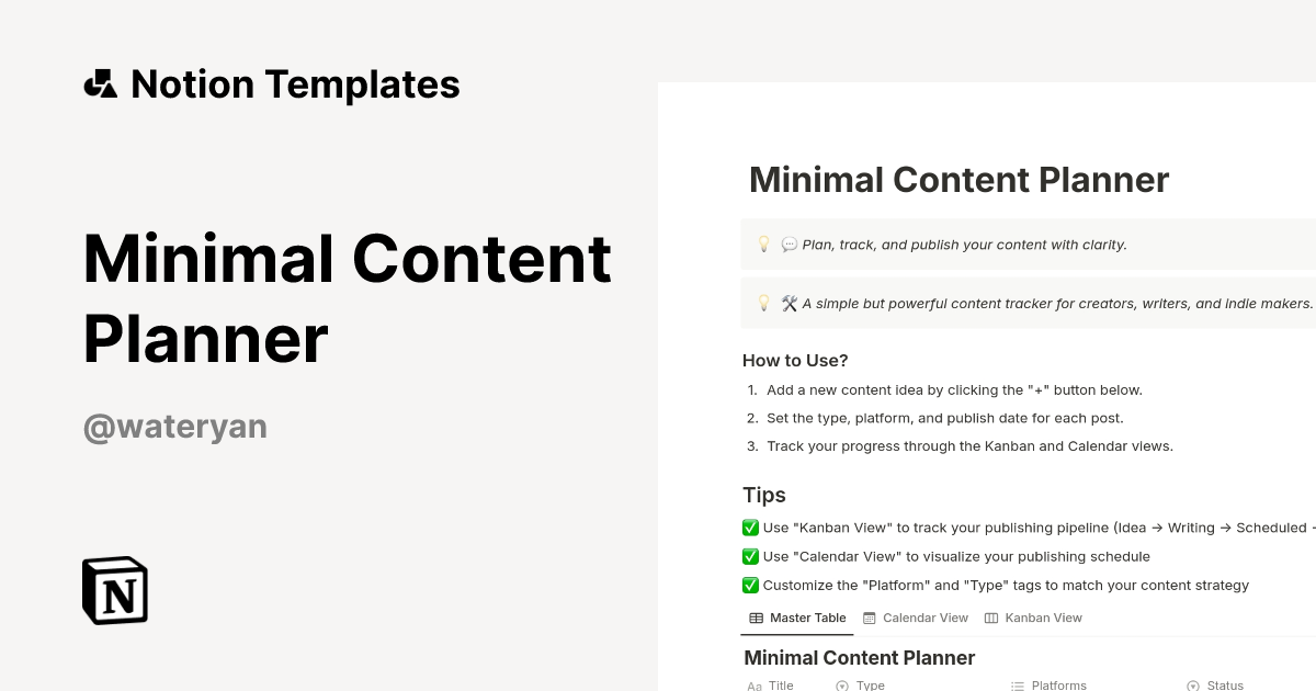 Minimal Content Planner Template | Notion Marketplace