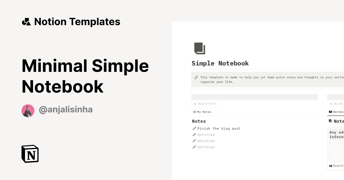 Minimal Simple Notebook Template by Anjali Sinha | Notion Marketplace