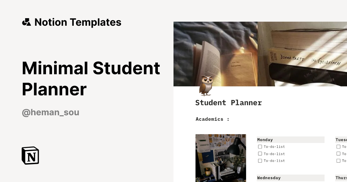 Minimal Student Planner Template | Notion Marketplace