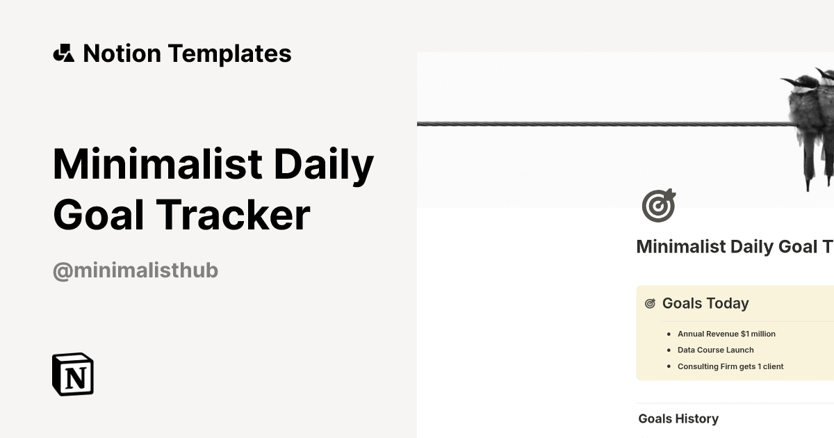 Minimalist Daily Goal Tracker Template | Notion Marketplace