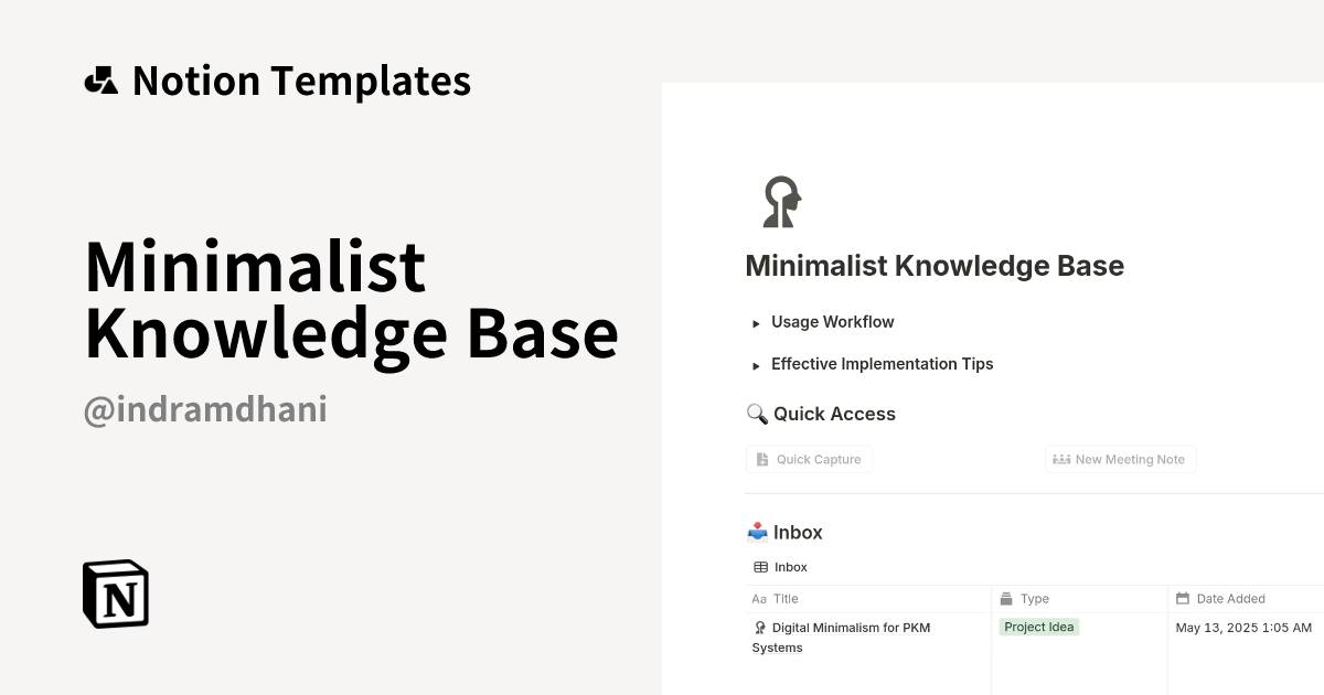 Minimalist Knowledge Base Template by indramdhani | Notion Marketplace