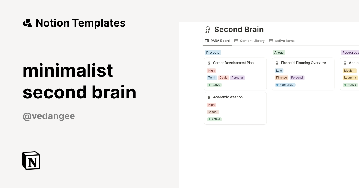 minimalist second brain Template | Notion Marketplace