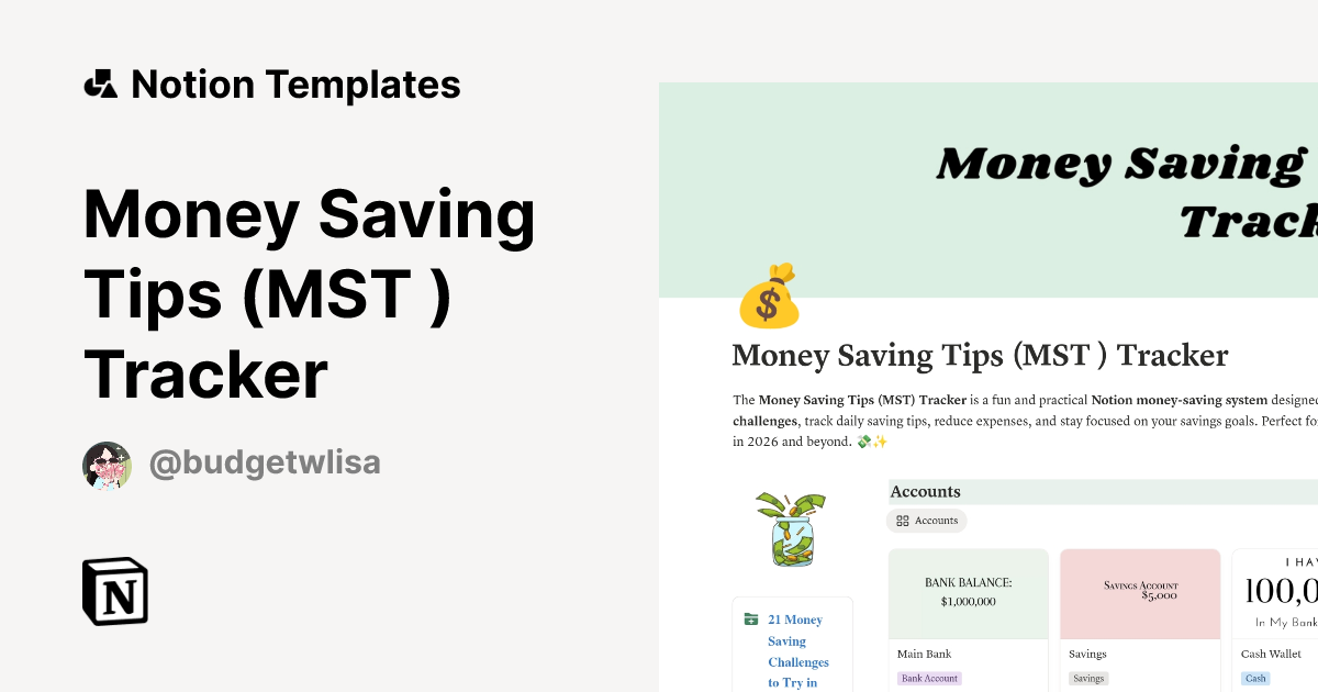 Money Saving Tips (MST ) Tracker Template | Notion Marketplace