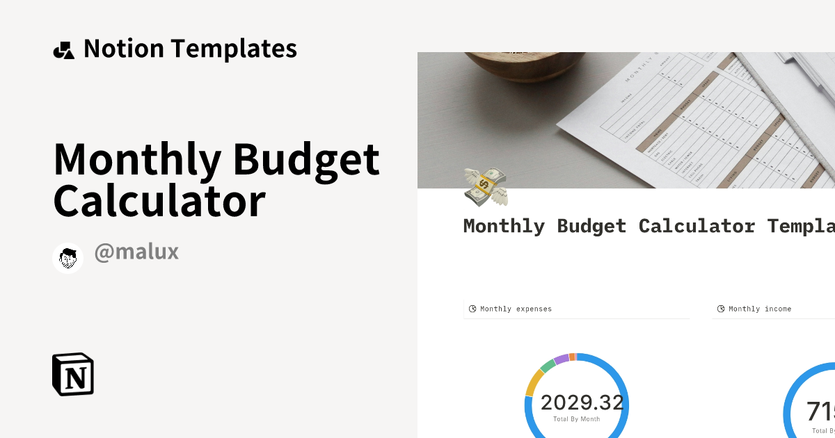 Monthly Budget Calculator Template by Malux | Notion Marketplace