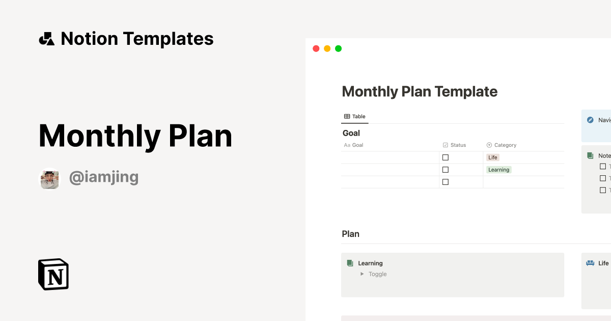 Monthly Plan Template by Blue tree | Notion Marketplace