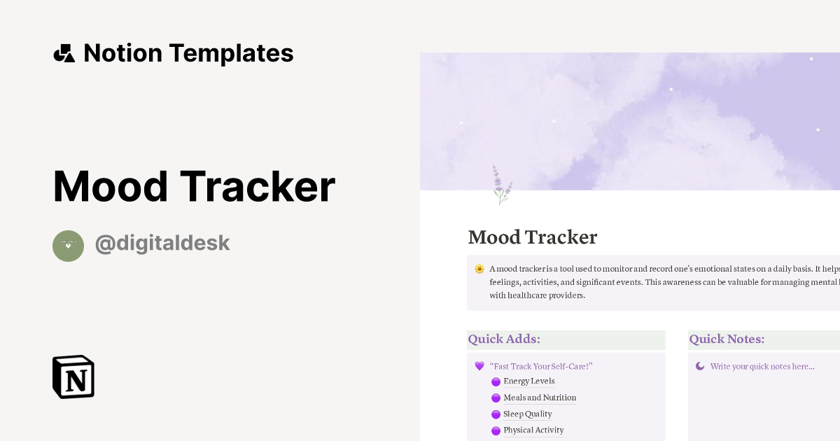 Mood Tracker Template by Digital Desk Notion Marketplace