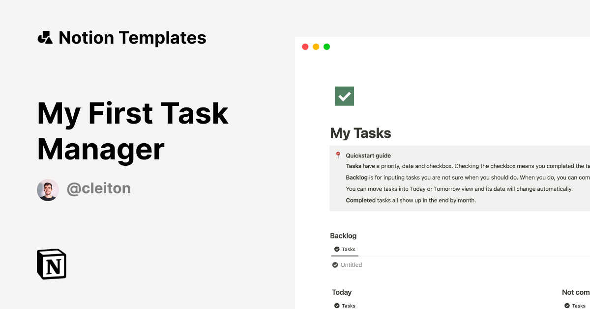 My First Task Manager Template | Notion Marketplace