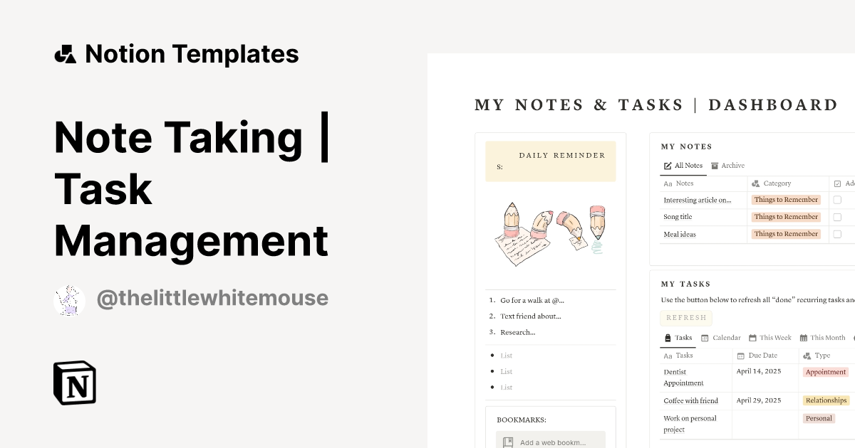 Note Taking | Task Management Template by The Little White Mouse ...