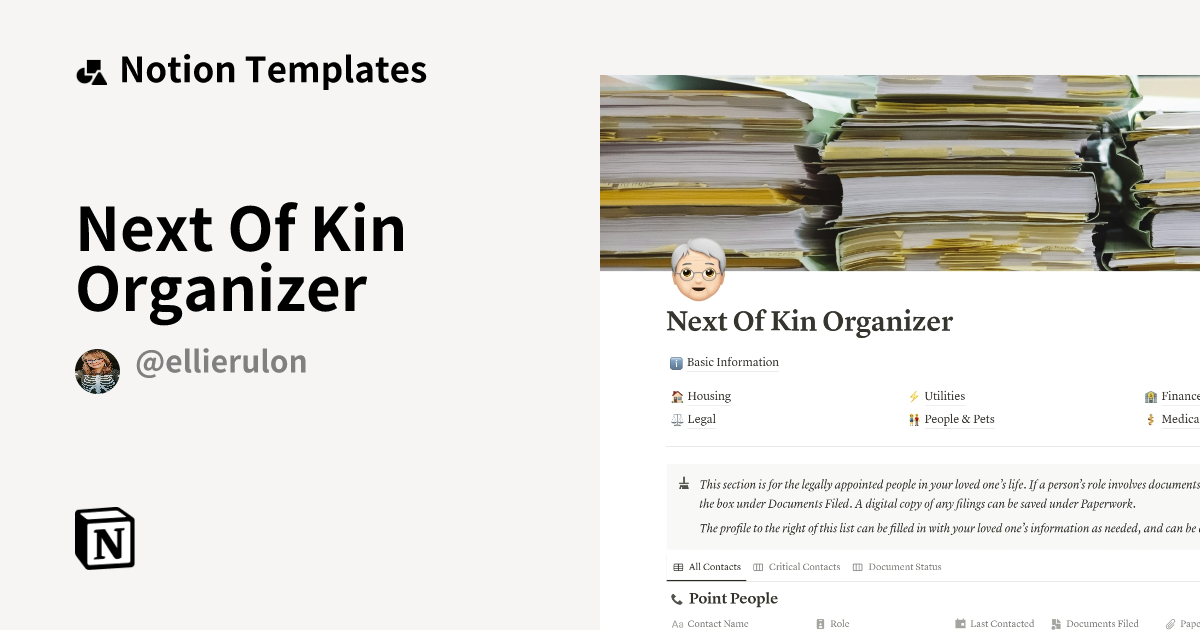 Next Of Kin Organizer Template by Ellie Notion Marketplace
