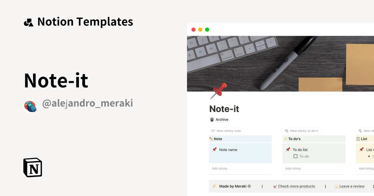 Note-it Template by Alejandro 🦜 | Notion Marketplace