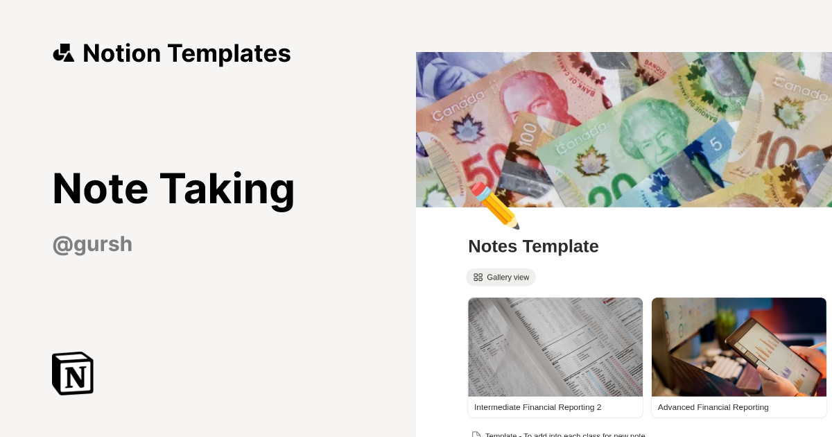 Note Taking Template by Gursh | Notion Marketplace