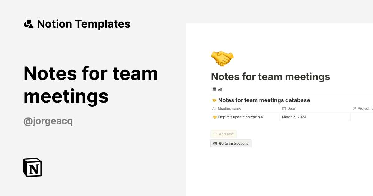 Notes for team meetings Template by Jorge Campos | Notion Marketplace