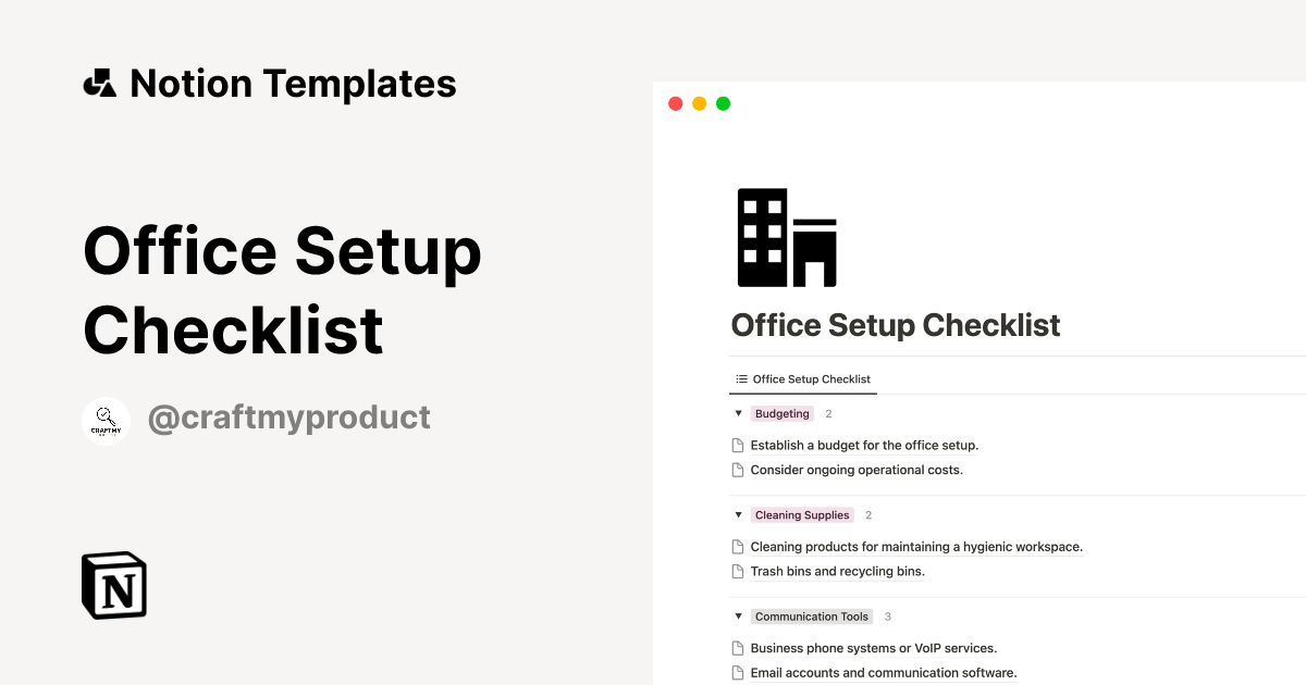 Office Setup Checklist Template | Notion Marketplace
