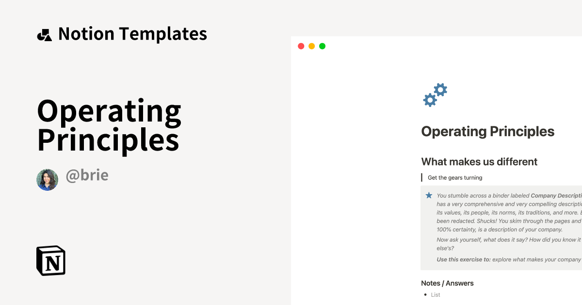 Operating Principles Template by Brie Wolfson | Notion Marketplace