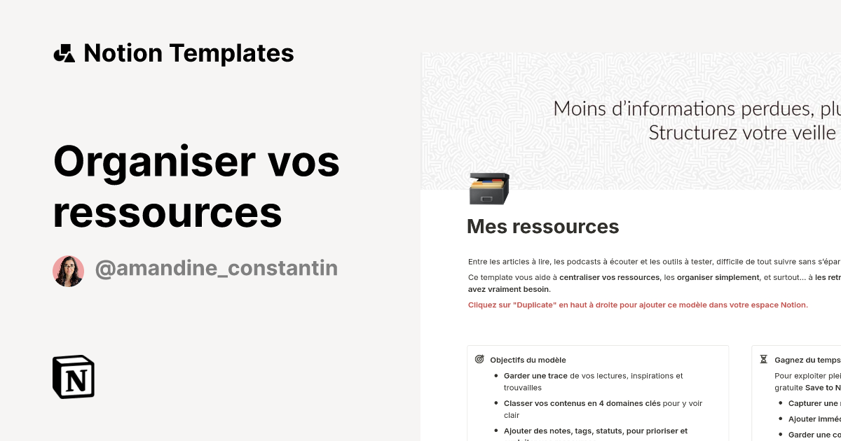 Organiser vos ressources Template | Notion Marketplace