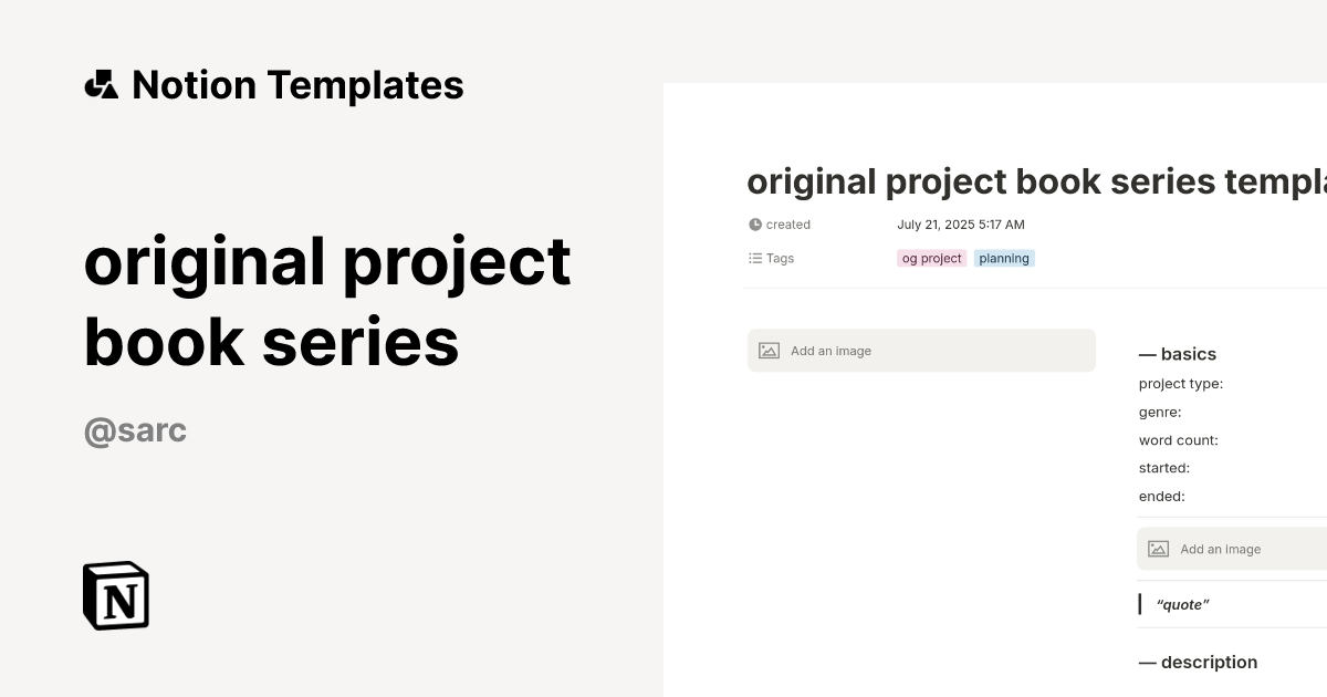 original project book series Template by sarc | Notion Marketplace
