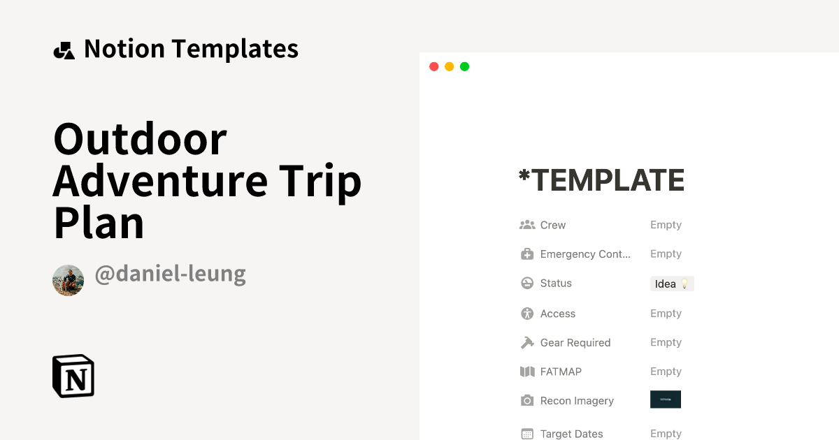 Outdoor Adventure Trip Plan Template by Daniel Leung | Notion Marketplace