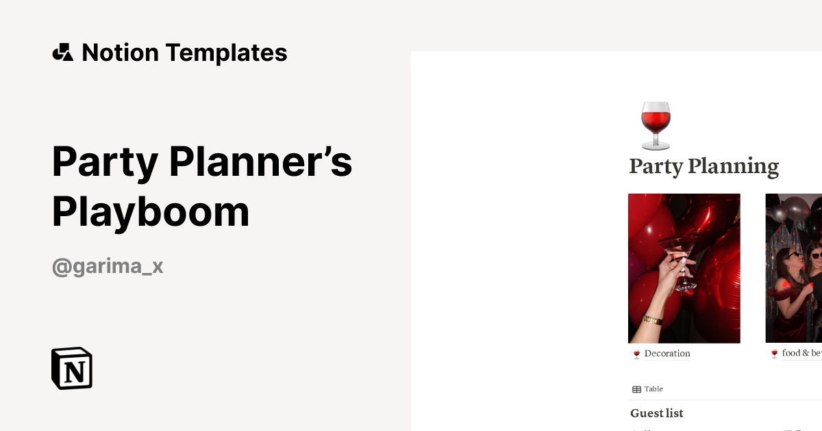 Party Planner’s Playboom Template by Garima Patil | Notion Marketplace
