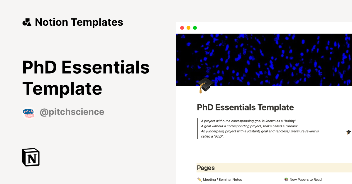 PhD Essentials Template Template by Pitch Science Notion Marketplace