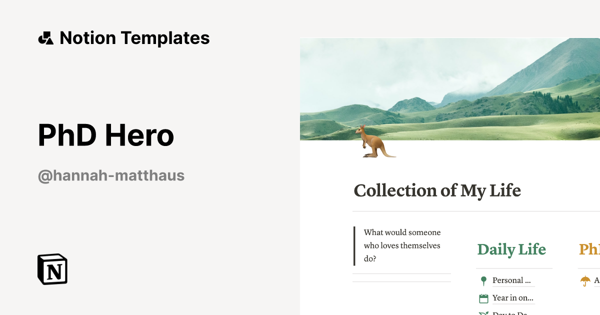PhD Hero Template Notion Marketplace