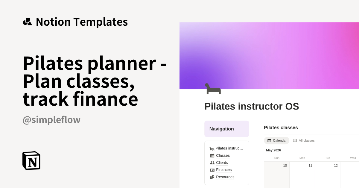 Pilates planner - Plan classes, track finance Template | Notion Marketplace
