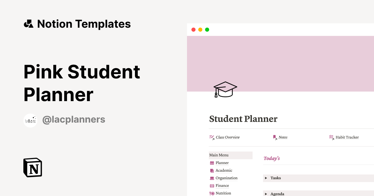 Pink Student Planner Template by LacPlanners | Notion Marketplace